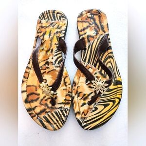 Flip Flops With Tiger Skin Pattern, Size 6